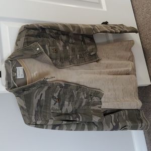 Camouflage half jacket (med) and (separated) green shirt(size small)